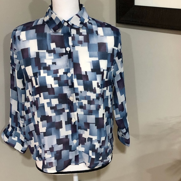 **ALFRED DUNNER* Petite Blue Pattern Button Down Size 10P - Picture 1 of 6